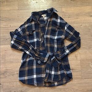 Sonoma Blue and White with Gold  Plaid Button-Up Shirt